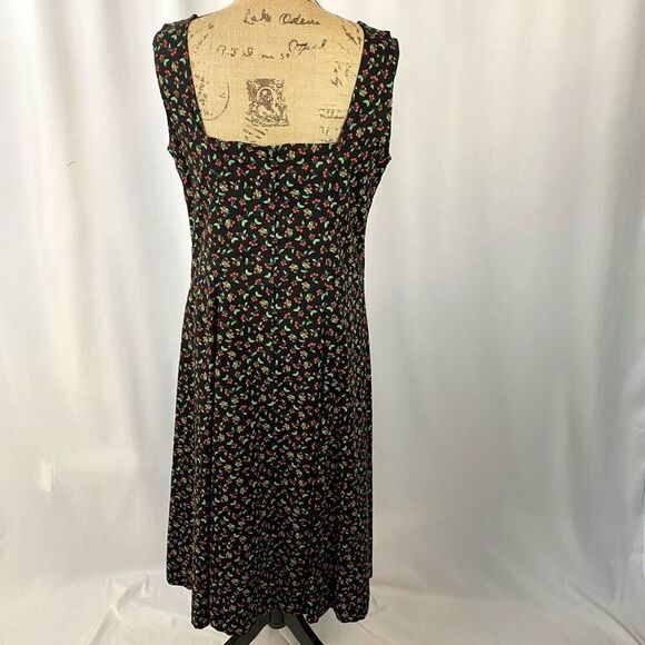 Vintage Cherry Print Dress Square Neck Midi Length Pin-Up Custom Made Women’s L - Picture 3 of 16
